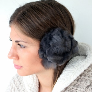 Fur Earmuffs made with gray rex rabbit fur for the winter. Really warm, soft and stylish Fur Earmuffs, a great gift for her