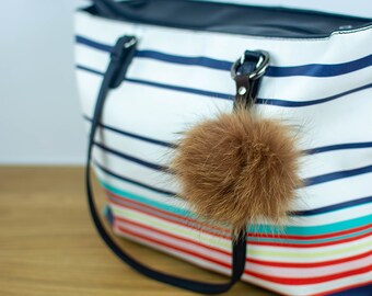 Pom Pom Keychain made with genuine fox fur. Really soft brown pom pom which can be also used as Purse Charm, a great Gift for Her