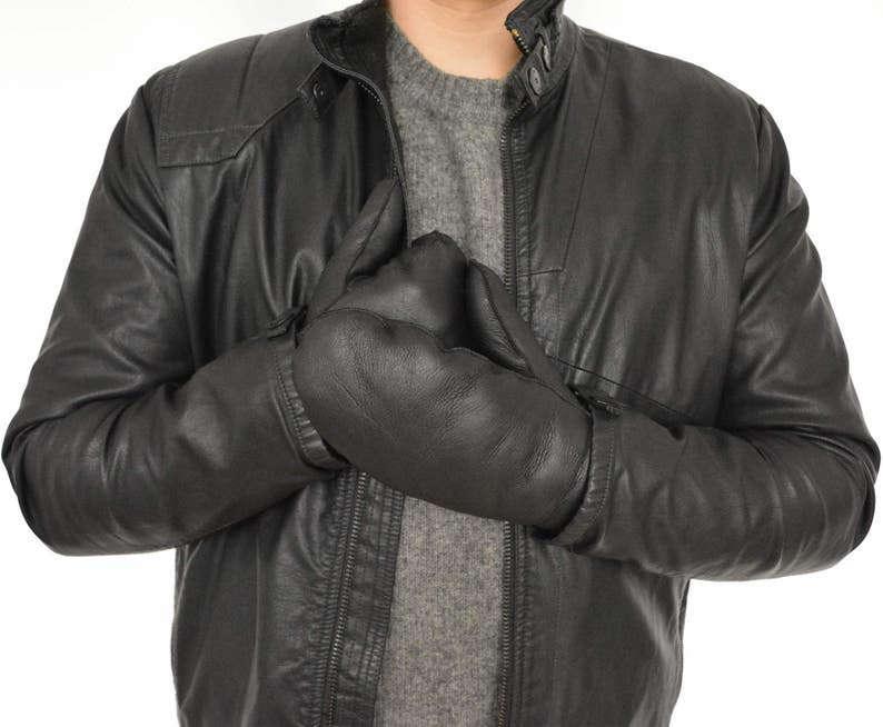 Men Leather Mittens made with black sheepskin leather and Etsy