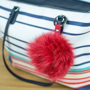 Pom Pom Keychain made with genuine fox fur. Really soft red pom pom which can be also used as Purse Charm, a great Gift for Her