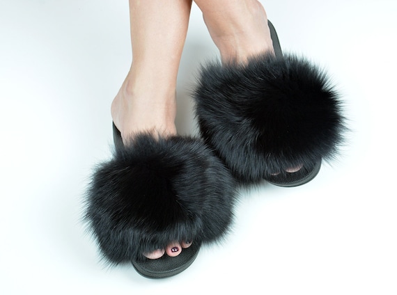 black furry slides