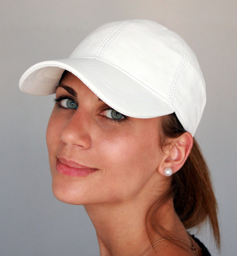 White Baseball Cap for women made with sheep leather. Totally Etsy
