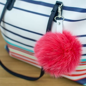Pom Pom Keychain made with genuine fox fur. Really soft red pom pom which can be also used as Purse Charm, a great Gift for Her