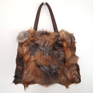 Shoulder Bag for women made with real brown fox fur and leather shoulder belts. Totally handmade womens handbag, a great gift for her image 7