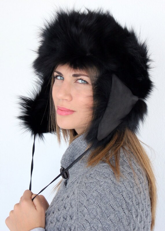 Black Fur Hat for Women Made With Real Fox Fur. Totally  display picture 1