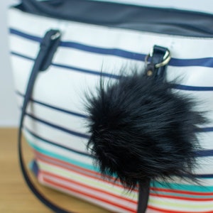 Pom Pom Keychain made with genuine fox fur. Really soft black pom pom which can be also used as Purse Charm, a great Gift for Her