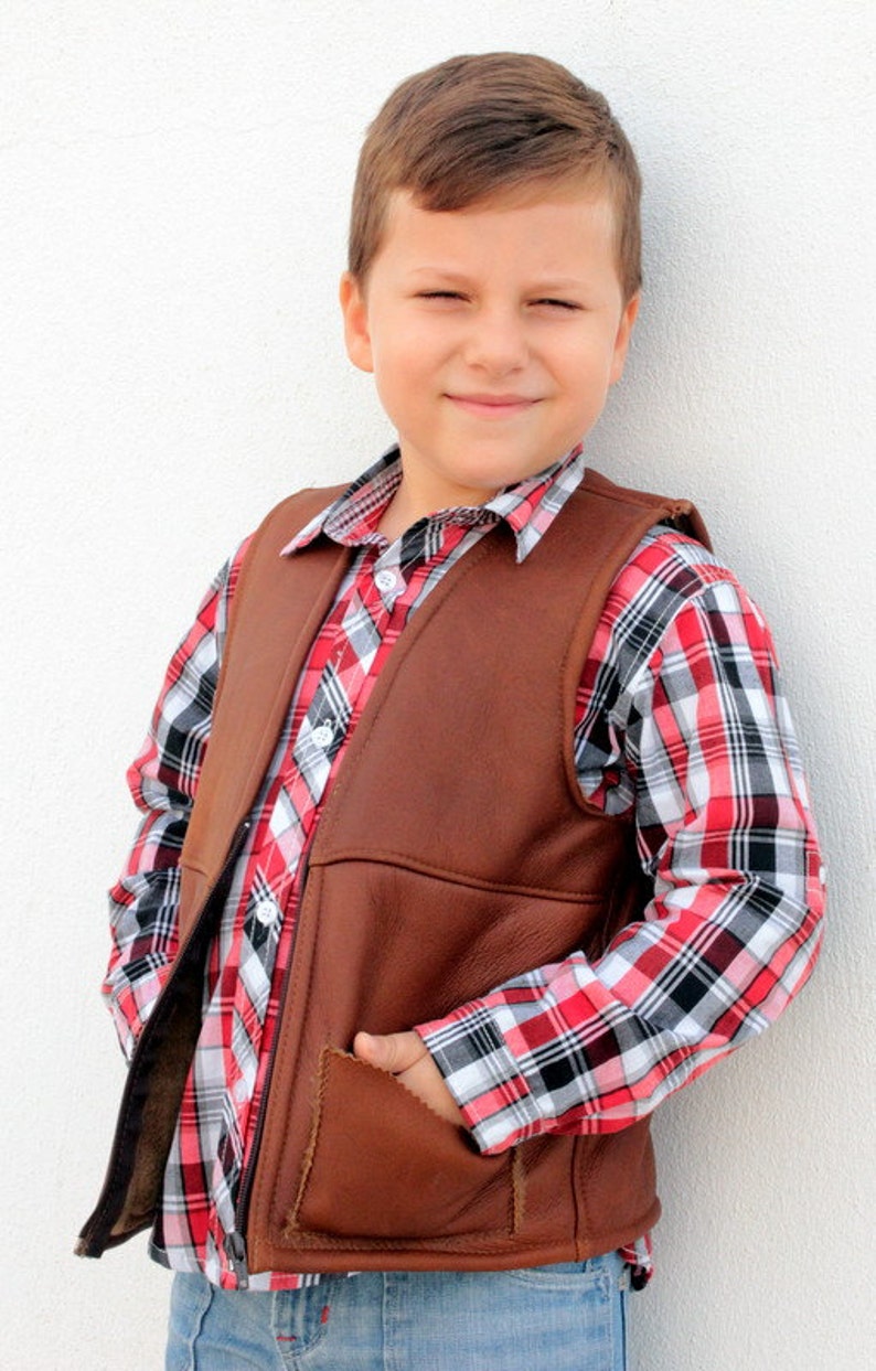 Leather Vest for Kids Made of Sheepskin Leather in Brown and Etsy