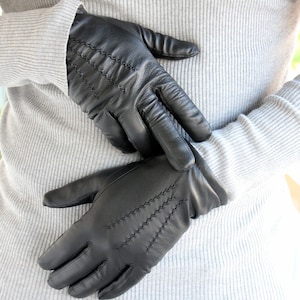Men Leather Gloves made with black sheepskin leather. Totally handmade, really warm and stylish, a great gift for him