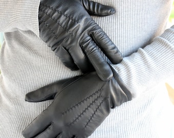 Men Leather Gloves made with black sheepskin leather. Totally handmade, really warm and stylish, a great gift for him