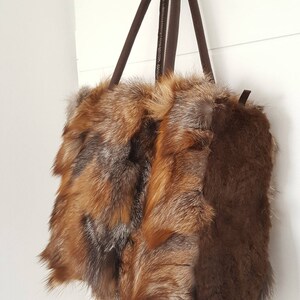 Shoulder Bag for women made with real brown fox fur and leather shoulder belts. Totally handmade womens handbag, a great gift for her image 8