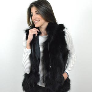 Schwarze Ärmellose Jacke für Frauen aus echtem Fuchsfell. Handgemachte stylische Echtfellweste, ein tolles Geschenk für sie Bild 2