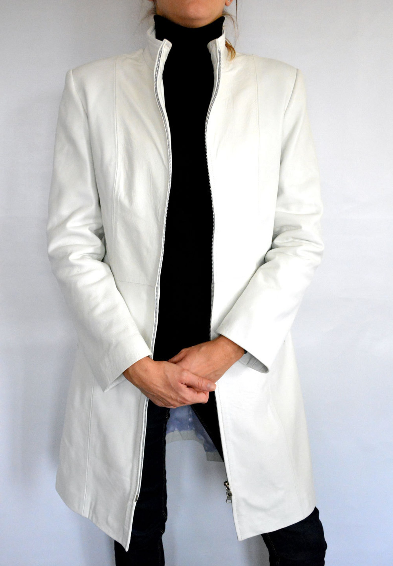 Women Long Leather Coat Made of Genuine Leather in White. Etsy