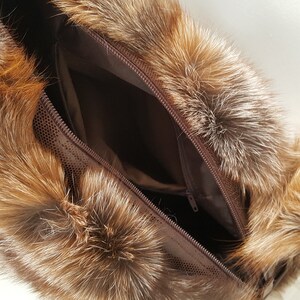 Shoulder Bag for women made with real brown fox fur and leather shoulder belts. Totally handmade womens handbag, a great gift for her image 5