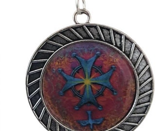 pendentif croix huguenote métal  argenté