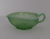 Green Opalescent Glass, Heartshaped, Handled Nappy