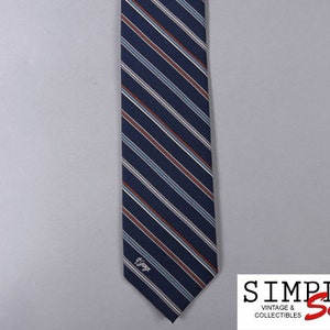 Vintage Necktie Narrow Blue and Tan Stripe