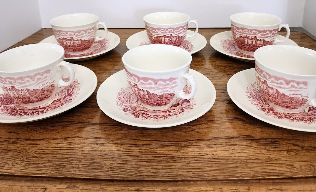 Red Transferware Historic Castles and English Abbey, Made in England ...