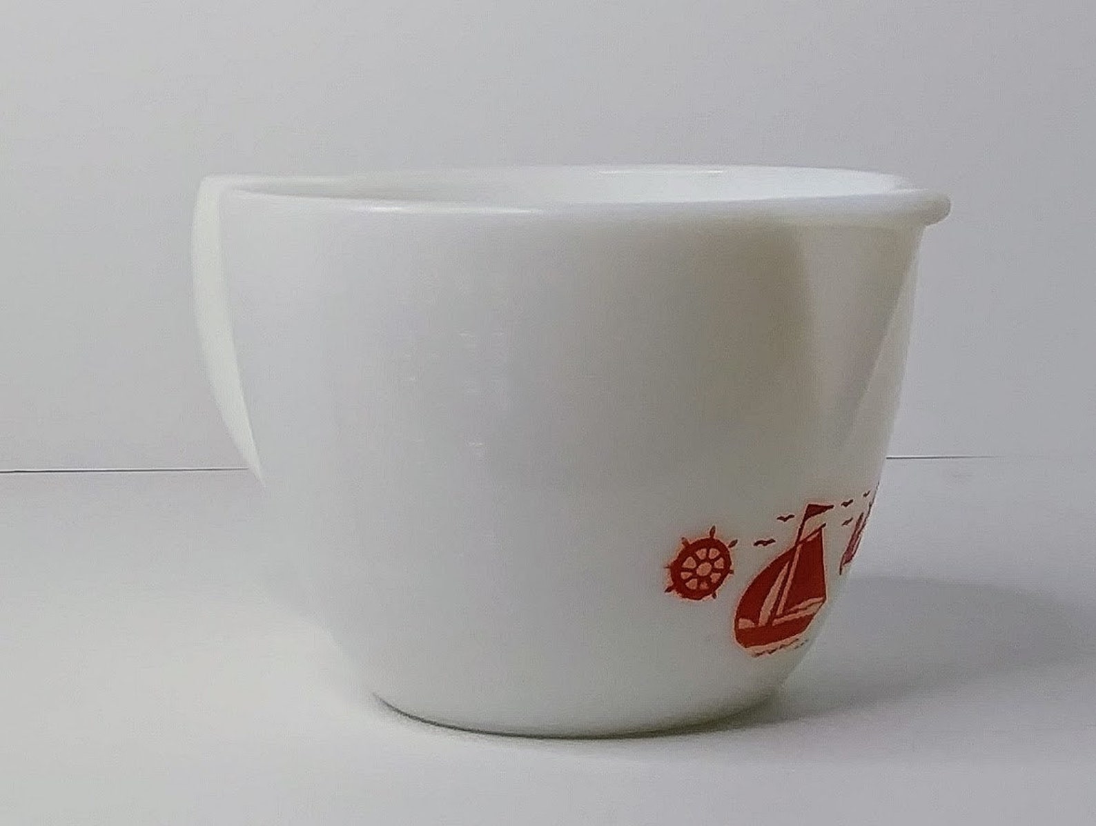 Glasbake Mckee Milk Glass Measuring Cup Red Sailboat Etsy