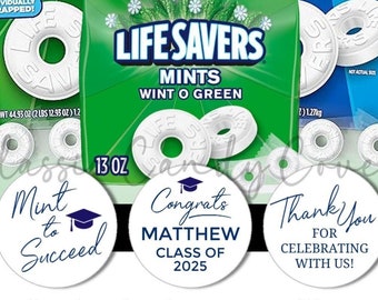 Mint to Succeed Graduation Candy Stickers for Lifesavers® (108) | Printed Personalized Grad Party Favor Labels | Stickers ONLY - NO Candy