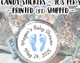 Baby Boy Blue Footprints, Baby Shower Candy Stickers for Hershey Kisses® - 108 Candy Kiss Stickers per Sheet, Peel & Stick Labels