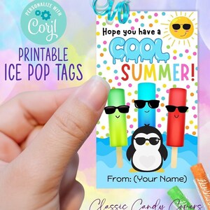 Tagi do wydrukowania: „Have A Cool Summer Ice Pop” | Tagi na prezenty do lodów mrożonych | Prezenty dla uczniów i nauczycieli na koniec roku szkolnego | Edytuj za pomocą Corjl | 102