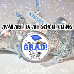 2024 Personalized Graduation Candy Stickers for Hershey Kisses® | 108 Glossy Stickers per Sheet | Congratulations GRAD in ALL School COLORS