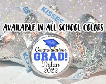 2024 Personalized Graduation Candy Stickers for Hershey Kisses® | 108 Glossy Stickers per Sheet | Congratulations GRAD in ALL School COLORS