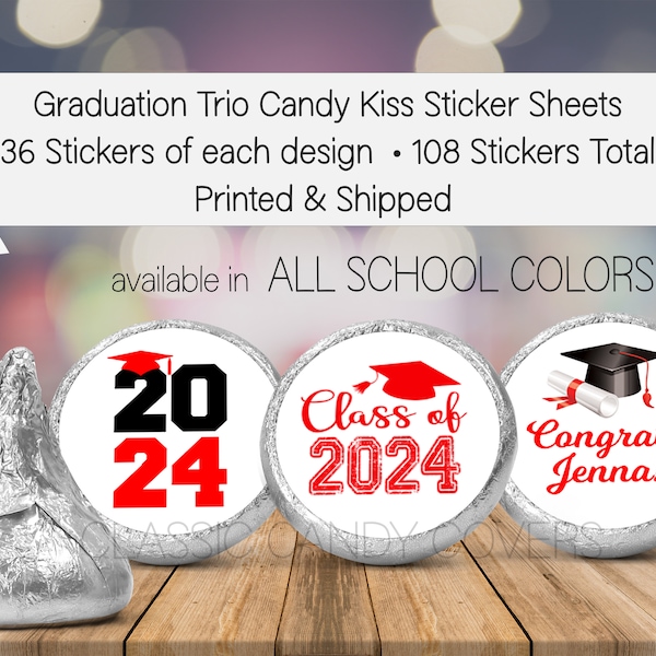 Graduation Chocolate Candy Stickers for Hershey Kisses® | Graduation Party Favors & Decorations | Class of 2024 | TRIO 001