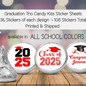 Graduation Chocolate Candy Stickers for Hershey Kisses® | Graduation Party Favors & Decorations | Class of 2025 | TRIO 001