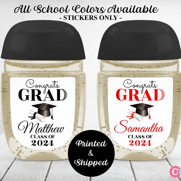 Class of 2024 Graduation Hand Sanitizer Stickers, Custom Party Favor Labels, Set of 30 Stickers per sheet, Congrats GRAD design GRAD 101