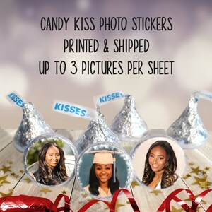 Custom Photo Hershey Kisses Candy Chocolate Drop Stickers Labels, Graduation, Bridal Shower, Baby Shower, Birthday, Retirement, Party Favors, Gift Ideas, 25th 50th Anniversary, Personalized Stickers, Pet Photos, Logos, Corporate Gift Ideas.
