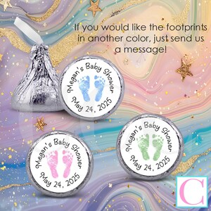 Baby Boy Blue Footprints, Baby Shower Hershey Kisses Stickers & Labels for new baby, baby shower, baby sprinkle, party favor ideas & decorations, candy bars, candy table, favor bags, dessert tables or use for Guess how many Kisses? Baby Boy shower game