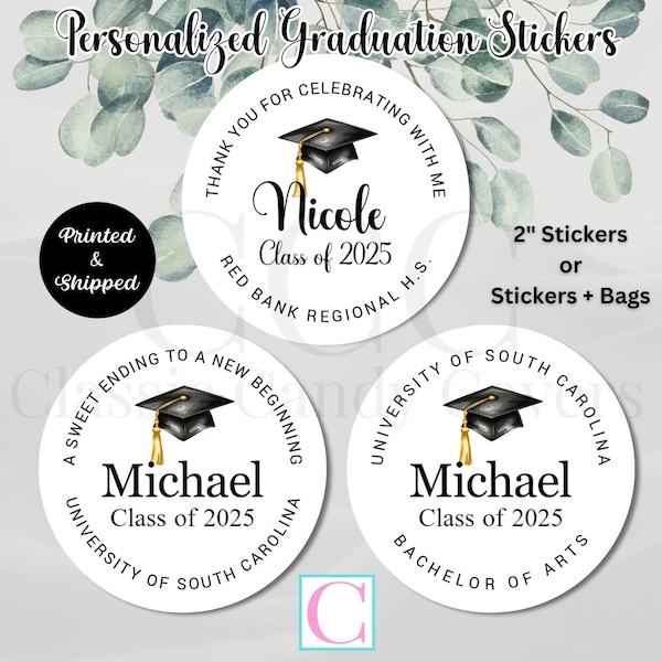 Graduation Favor Stickers + Bags, DIY Grad Thank You Party Favor Treat Candy Cookie Bags, Class of 2026 Favors