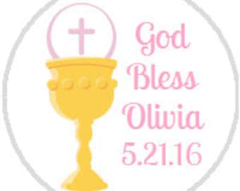 Gold Chalice COMMUNION GIRL Candy Favor Stickers - fits Hershey Kisses® - 108 stickers per sheet