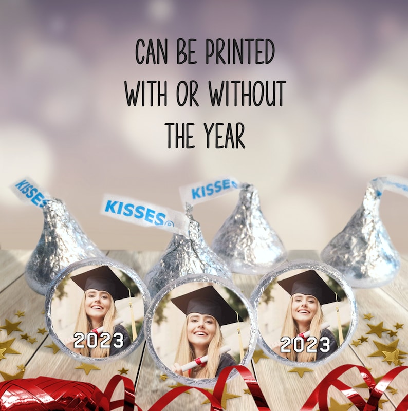 Custom Photo Hershey Kisses Candy Chocolate Drop Stickers Labels, Graduation, Bridal Shower, Baby Shower, Birthday, Retirement, Party Favors, Gift Ideas, 25th 50th Anniversary, Personalized Stickers, Pet Photos, Logos, Corporate Gift Ideas.