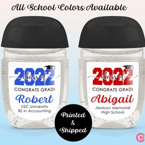 Class of 2024 Graduation Custom Hand Sanitizer Party Favor Labels Stickers - Set of 30 Stickers per sheet - Block Script Design GRAD110