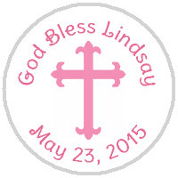 Pink Cross #2 Communion Baptism Christening Candy Stickers - fits Hershey Kisses® - 108 stickers per sheet