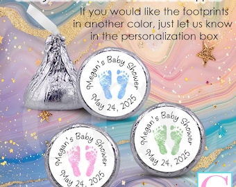 Baby Shower Footprints Candy Kiss Stickers for Hershey Kisses® and Chocolate Candies - 108 Personalized Peel & Stick Labels per Sheet