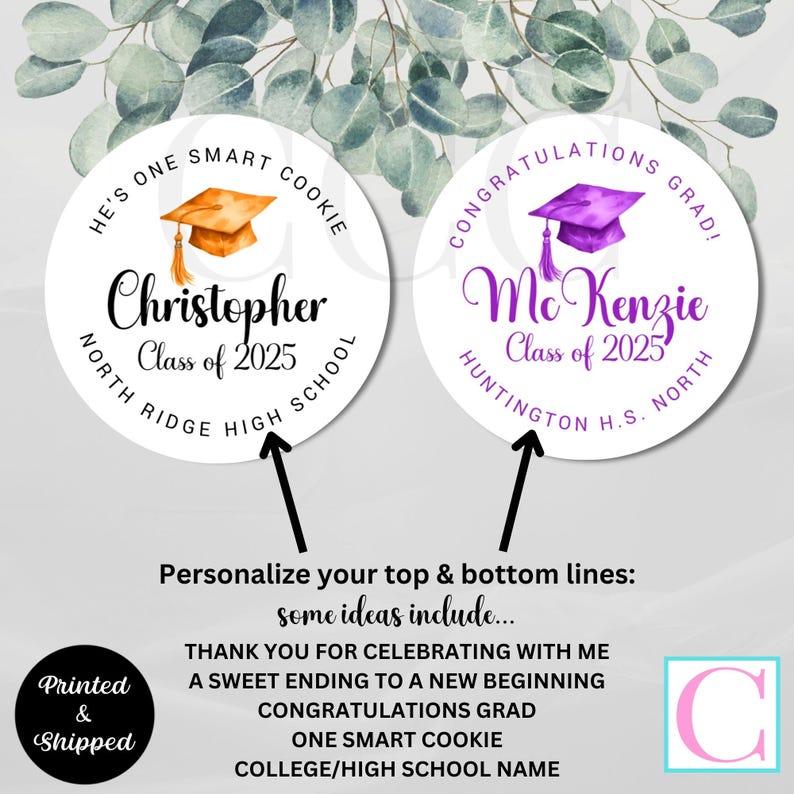 Graduation Stickers, A Sweet Ending to a New Beginning, Thank you stickers, One Smart Cookie Stickers, Grad Party Favors, Grad Favor Treat Bags, Candy Labels, Popcorn Stickers, Cupcake Toppers, Envelope Seals, Class of 2025