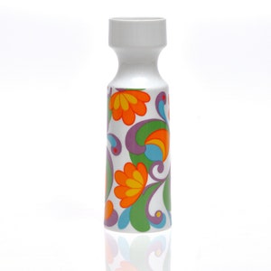 Colorful vase from PMR Jaeger. White porcelain, varnished floral glaze. vintage.