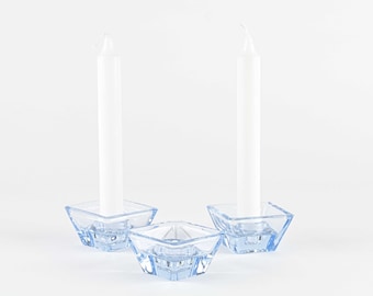 three candlesticks, Holmegaard, blue, danish, vintage