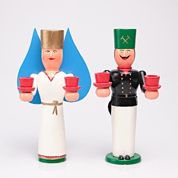 Erzgebirge Angel and Miner Candle Holder Etsy