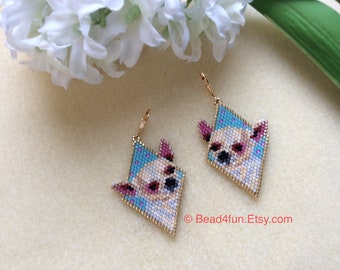 Chihuahua Dog Seed Bead Earrings - Brick Stitch Beadwork - Dangle Jewelry
