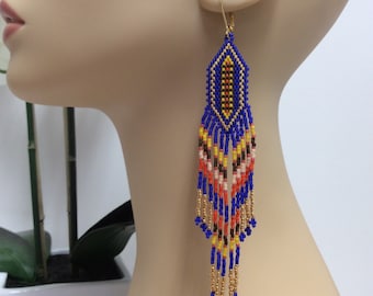 Seed Beaded Fringe Earrings, Shoulder Dusters, Western Style Fashion, Boho Chic Statement Earrings, Country Western Cowgirl, Bead4fun