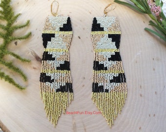 Glamorous Statement Abstract Art Fringe Beaded Earrings with Intricate Weave Design Art Deco Inspired Glamour Artistic Expression, Bead4fun