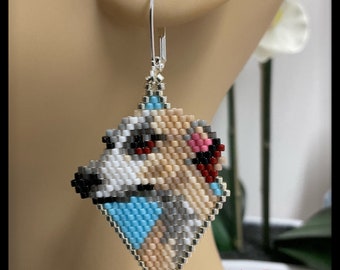 Whippet Dog Seed Bead Earrings - Brick Stitch Beadwork - Dangle Jewelry