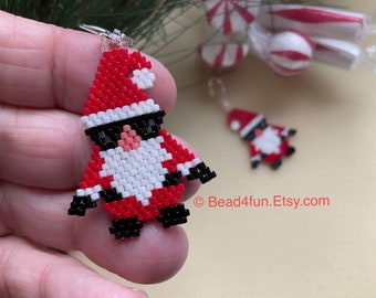 Seed Beaded Santa Gnome With Sunglasses, Santa Earrings, Holiday Earrings, Winter Earrings, Stocking Stuffer, Secret Santa Gift, Bead4fun