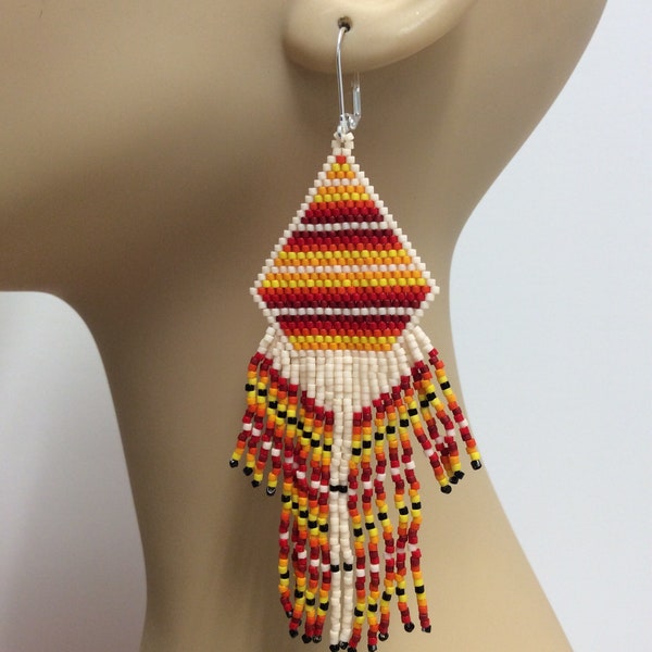 Southwestern Native Style Beaded Cuff Bracelet - Handmade With Glass Seed Beads, Adjustable Leather Band