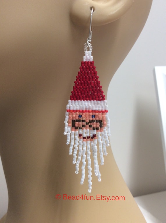 Santa Claus Seed Beaded Fringe Earrings Christmas Holiday Jewelry Stocking Stuffer St. Nick Dangles Gift Idea for Her Bead4fun Etsy Canada