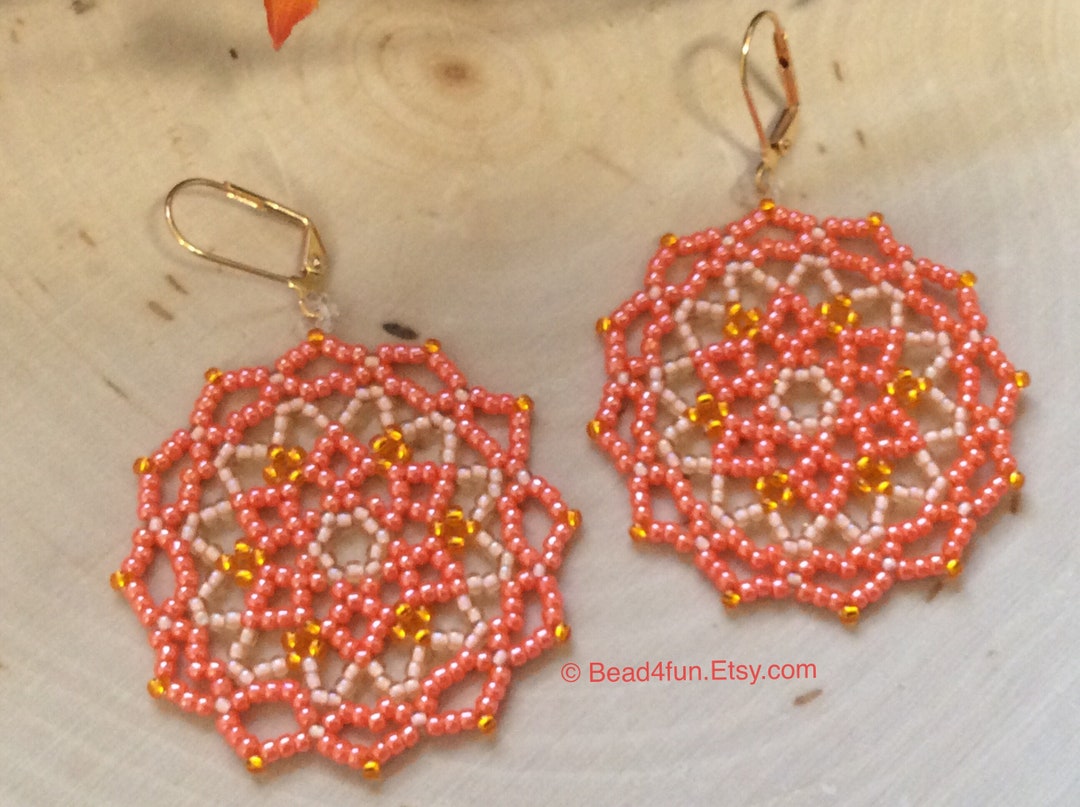 Peach Color Earrings, Peyote Lace Beaded Geometric Circle Earrings, Affordable Gifts for Her ...